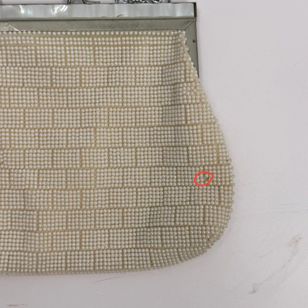 Fine Arts Bag Co Vintage Beaded Bridal Women Evening Clutch Cream Faux Pearl